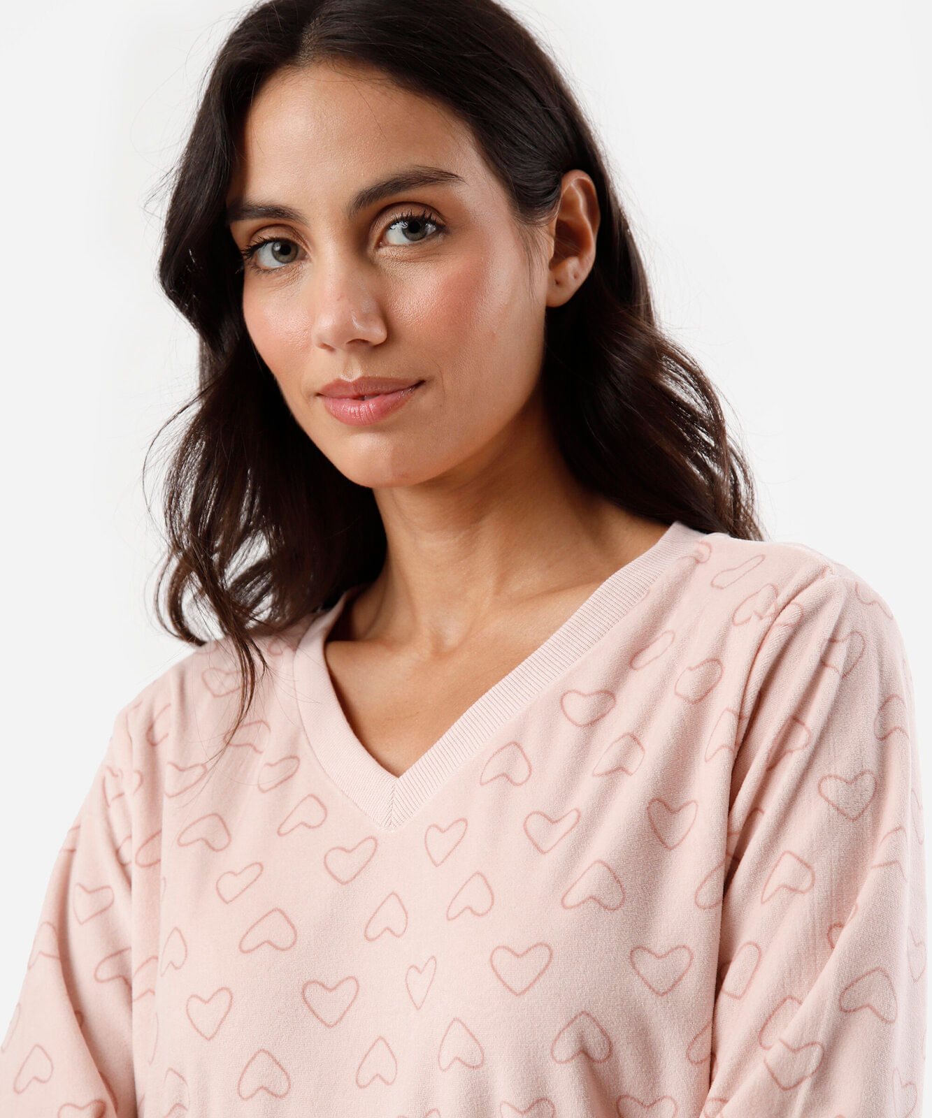pijama longo feminino manga longa estampado rosa