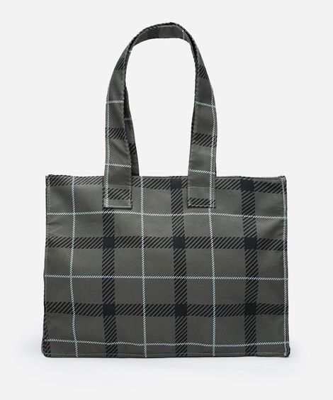 bolsa tote estampada xadrez verde
