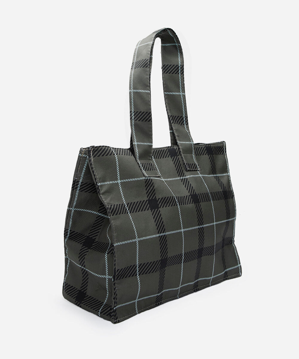 bolsa tote estampada xadrez verde