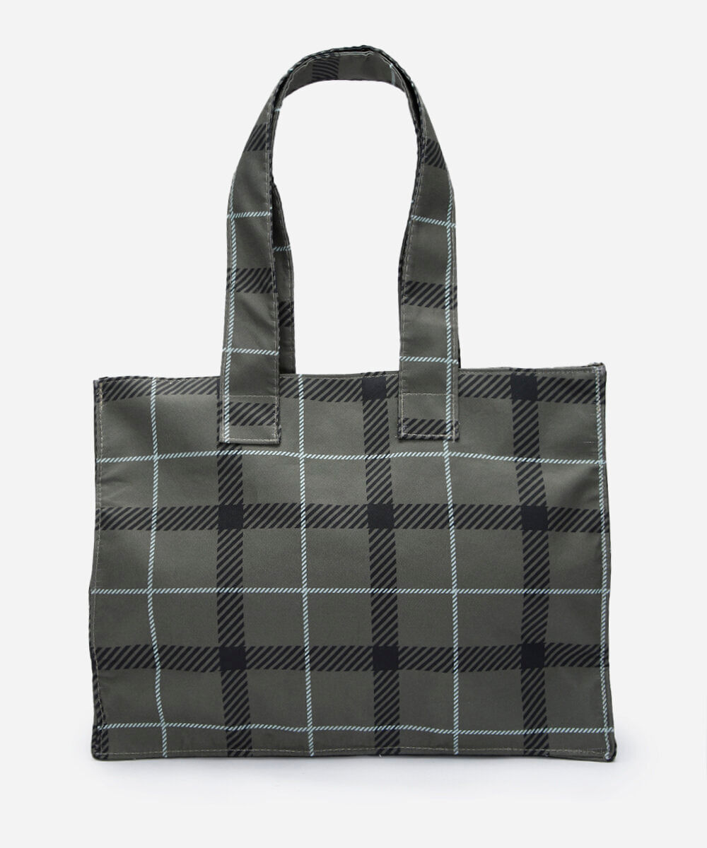 bolsa tote estampada xadrez verde