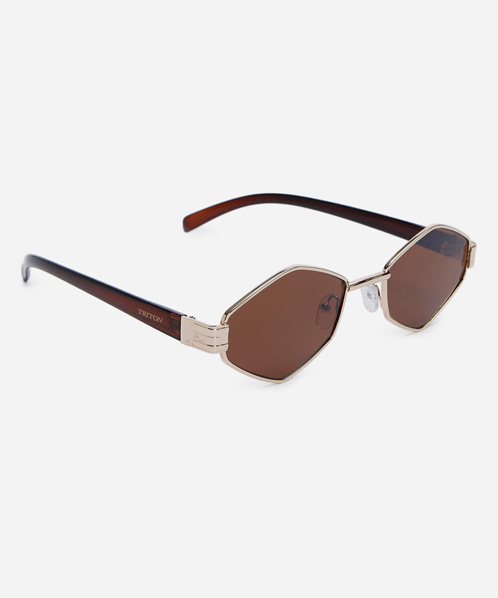 óculos de sol feminino hexagonal de metal triton dourado