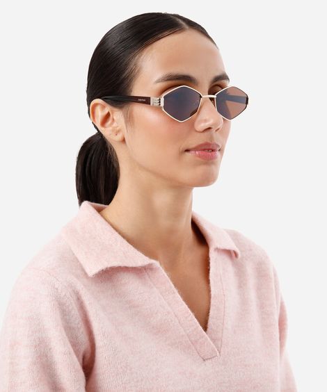 óculos de sol feminino hexagonal de metal triton dourado