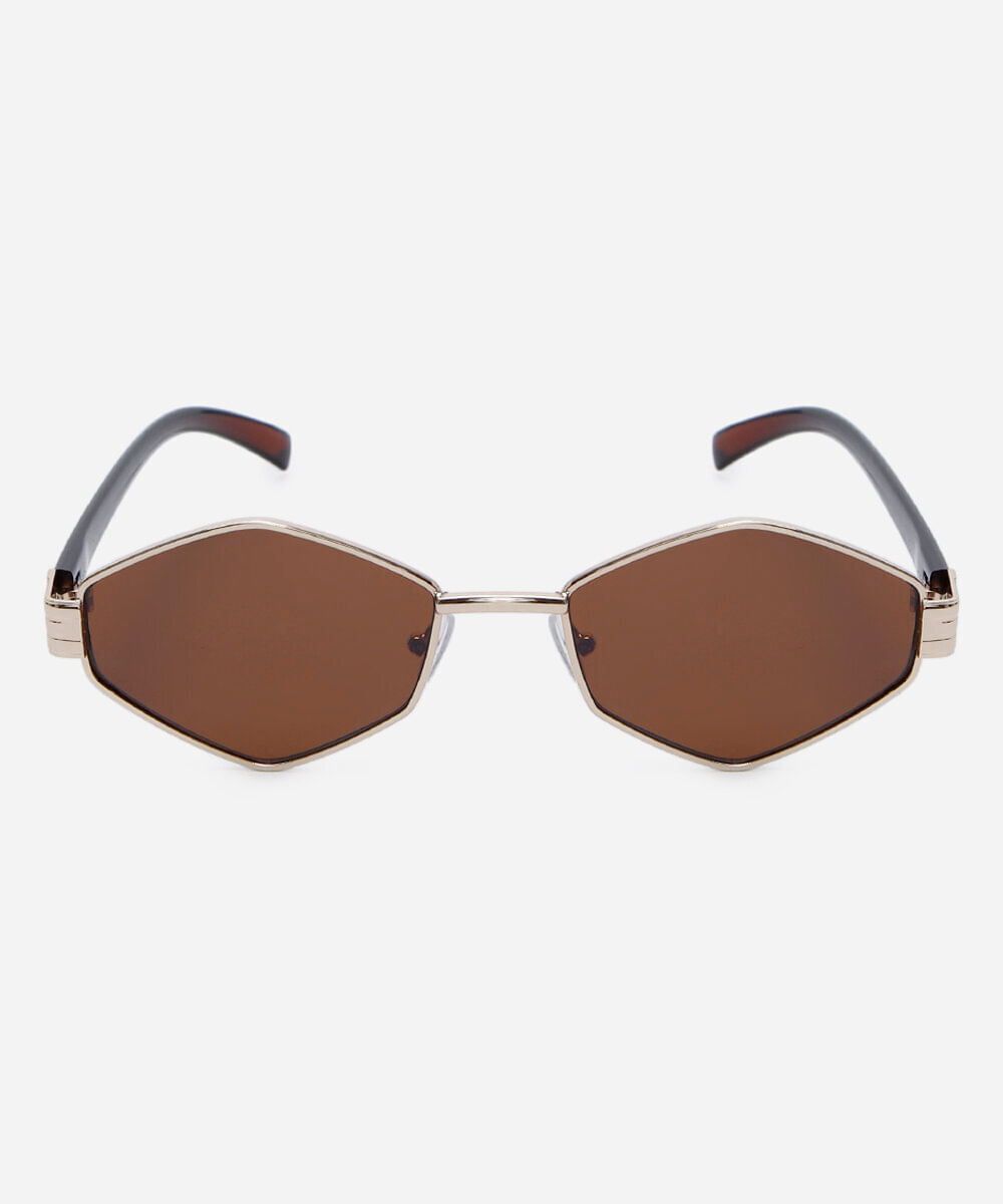 óculos de sol feminino hexagonal de metal triton dourado