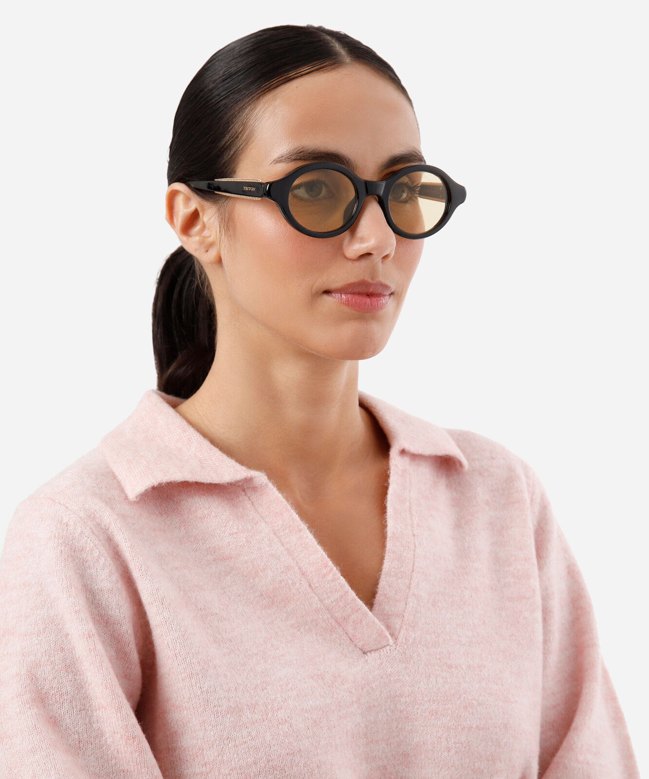 óculos de sol feminino oval de acetato triton preto