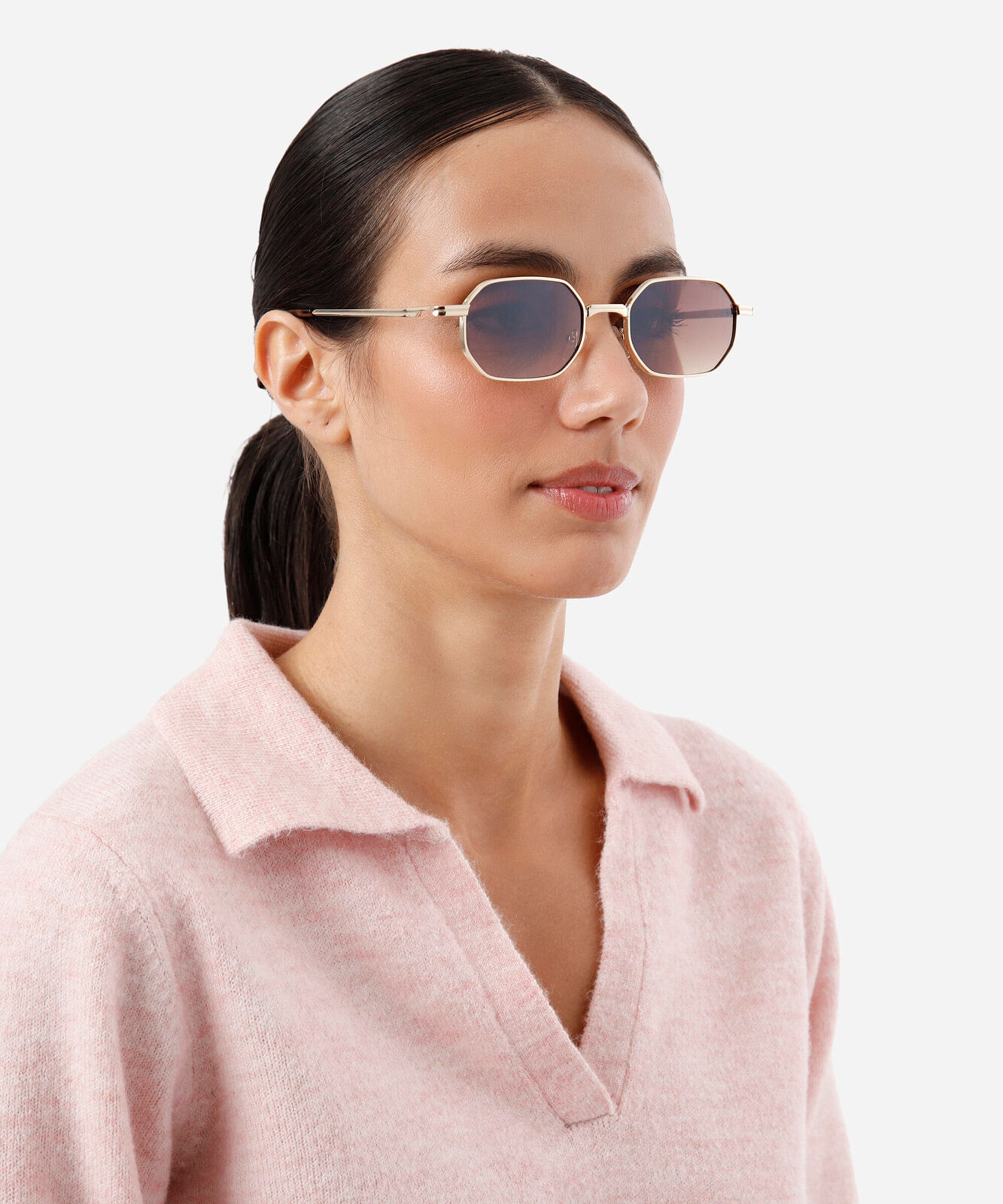 óculos de sol feminino oval de metal triton dourado