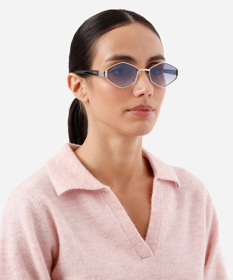 óculos de sol feminino hexagonal de metal triton dourado