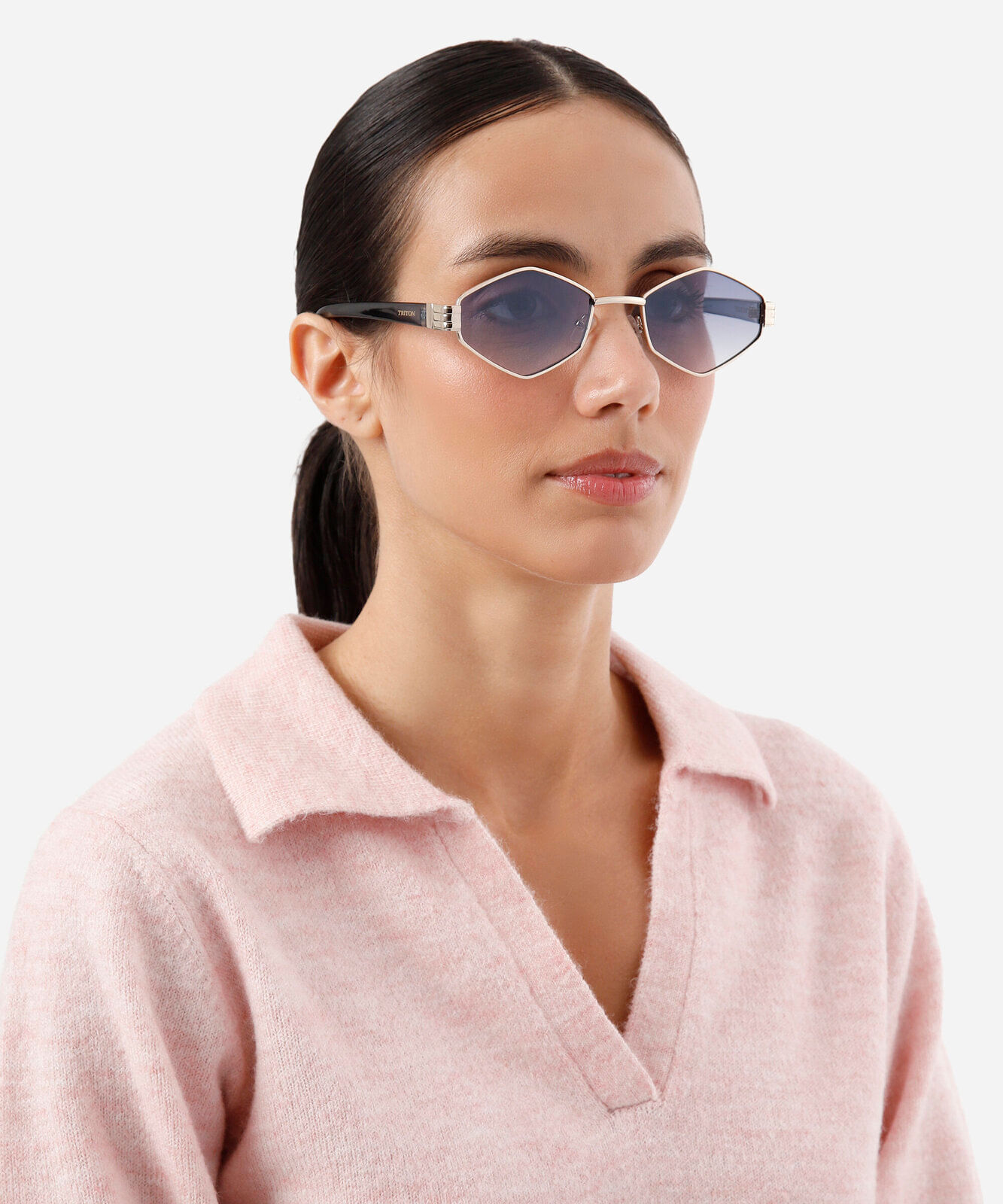 óculos de sol feminino hexagonal de metal triton dourado