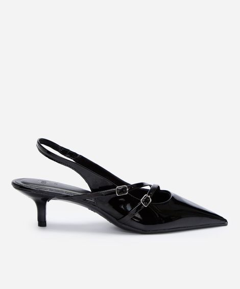 scarpin slingback bico fino salto baixo preto
