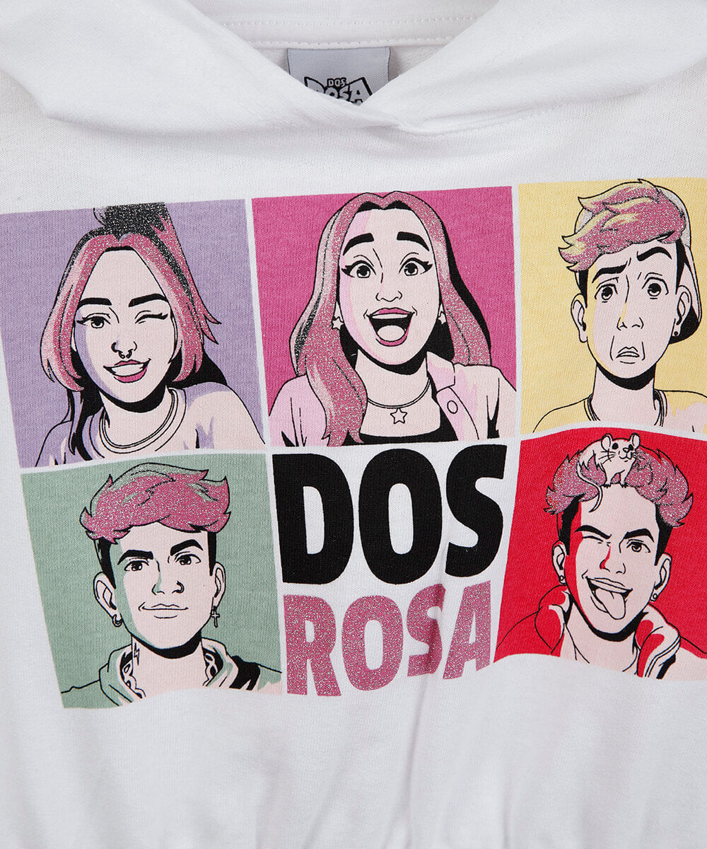 conjunto infantil curto dos rosas com capuz off white