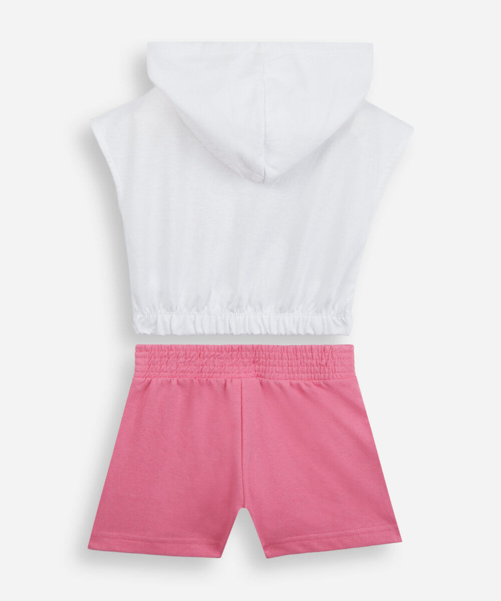 conjunto infantil curto dos rosas com capuz off white