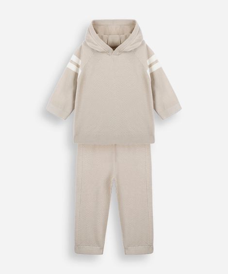 conjunto infantil de tricot com listras bege