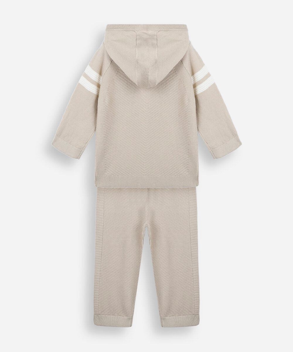conjunto infantil de tricot com listras bege