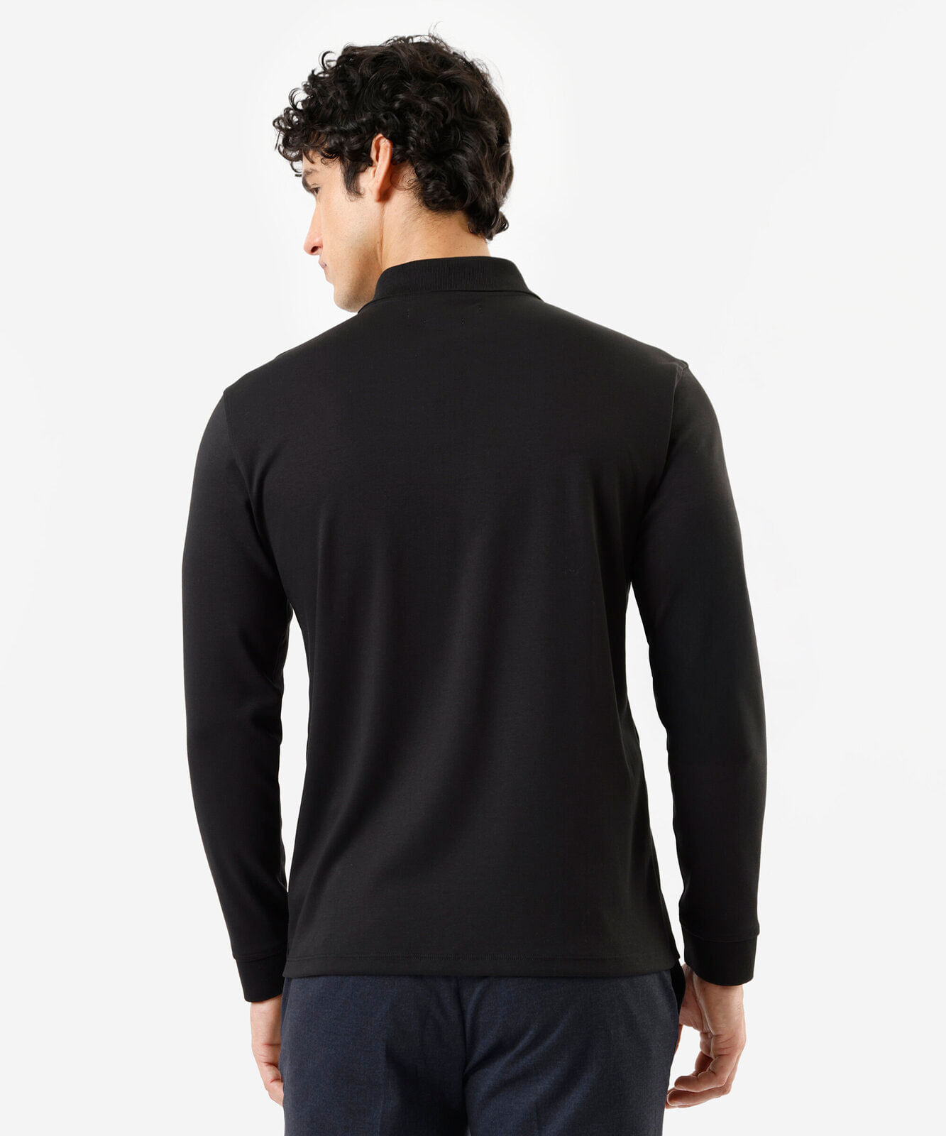 polo masculina de algodão com zíper manga longa preta