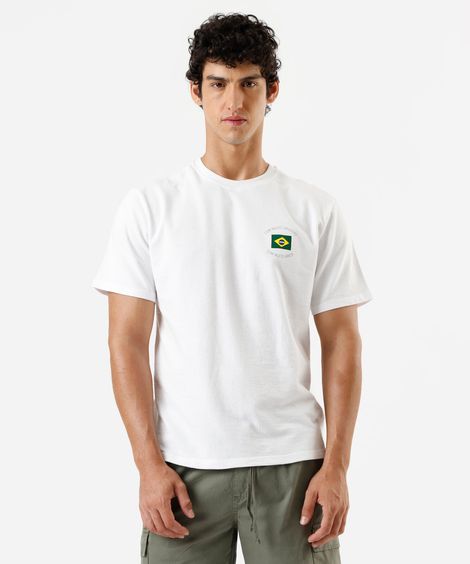 camiseta masculina de algodão manga curta brasil off white