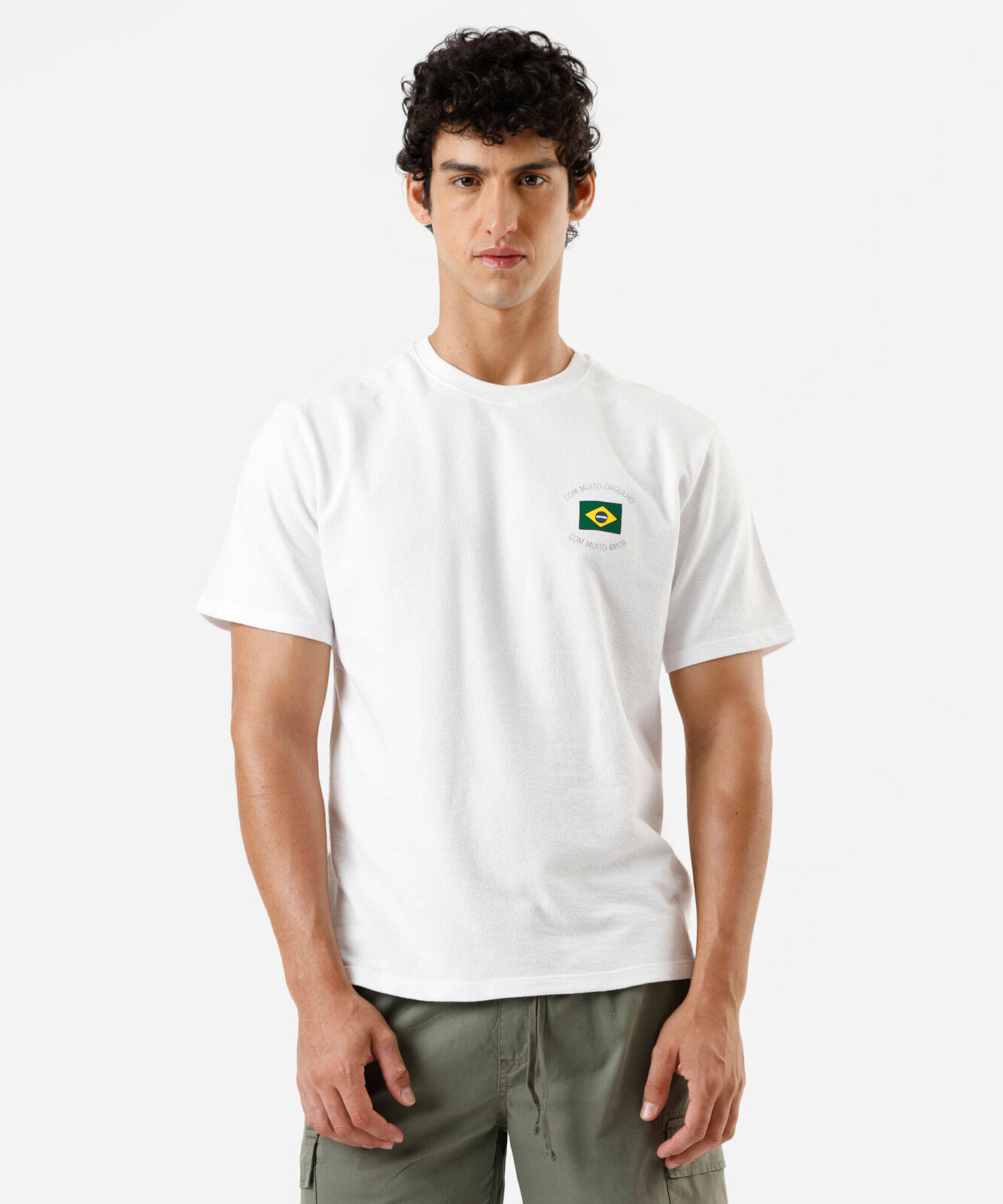 camiseta masculina de algodão manga curta brasil off white