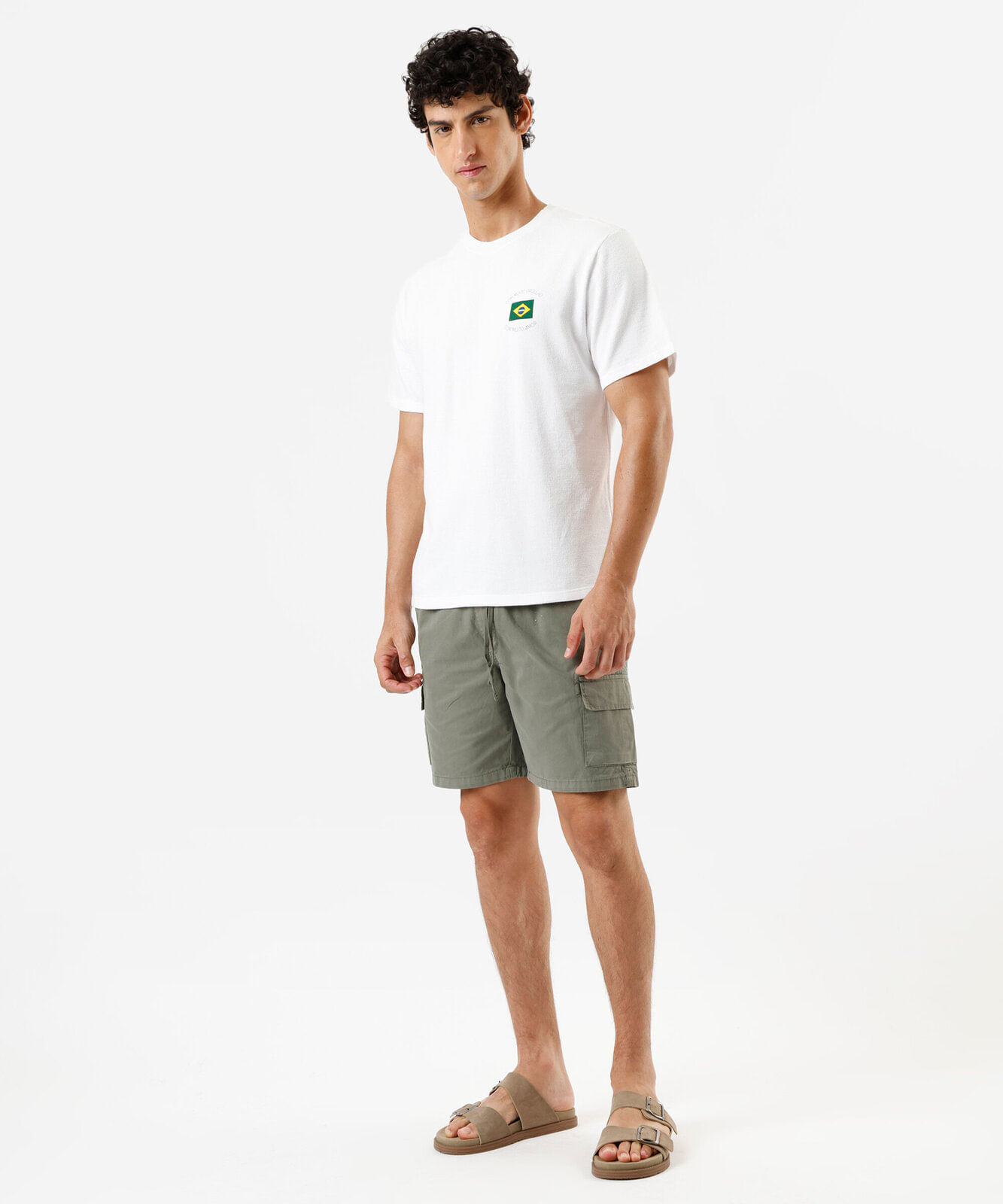 camiseta masculina de algodão manga curta brasil off white