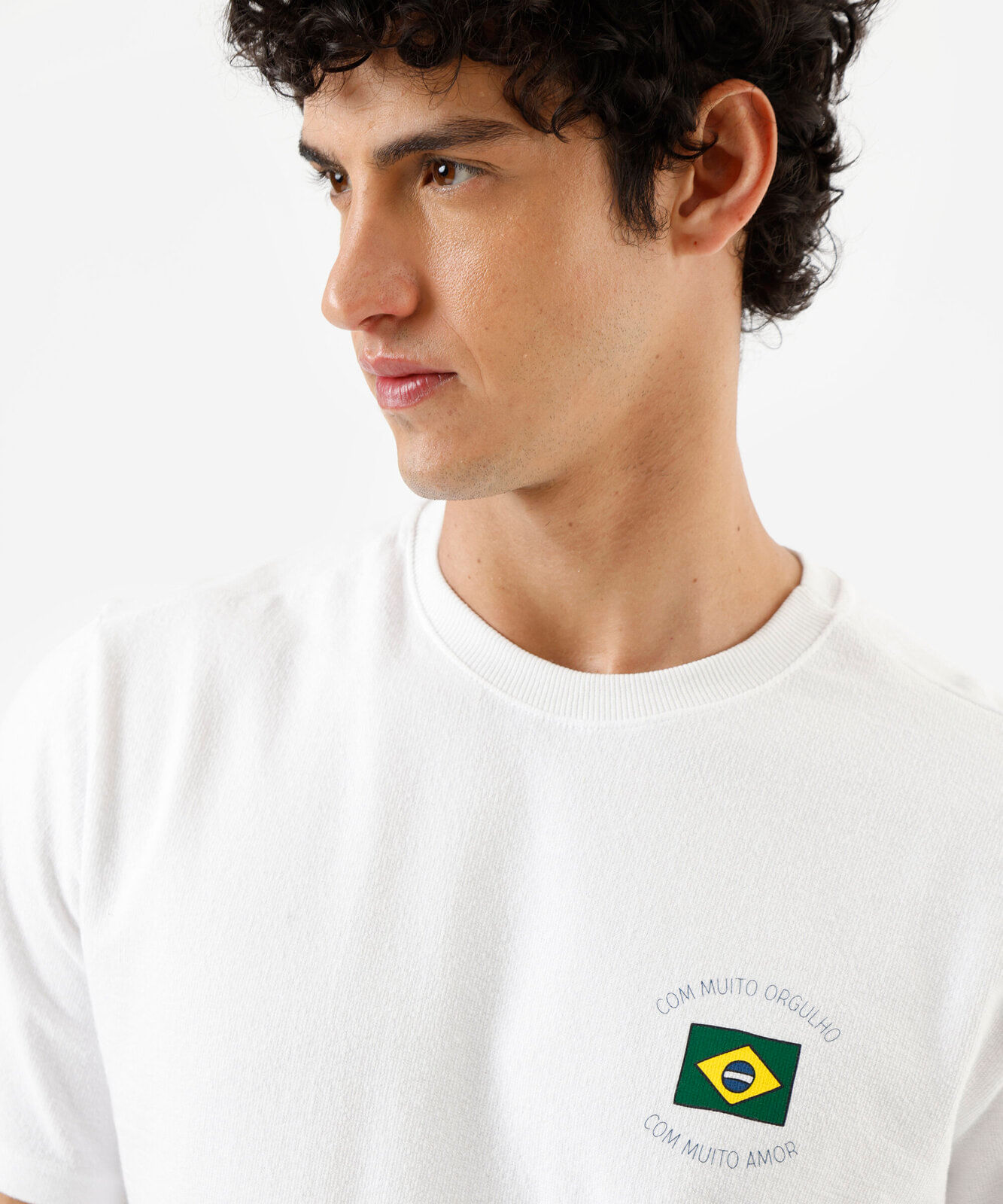 camiseta masculina de algodão manga curta brasil off white