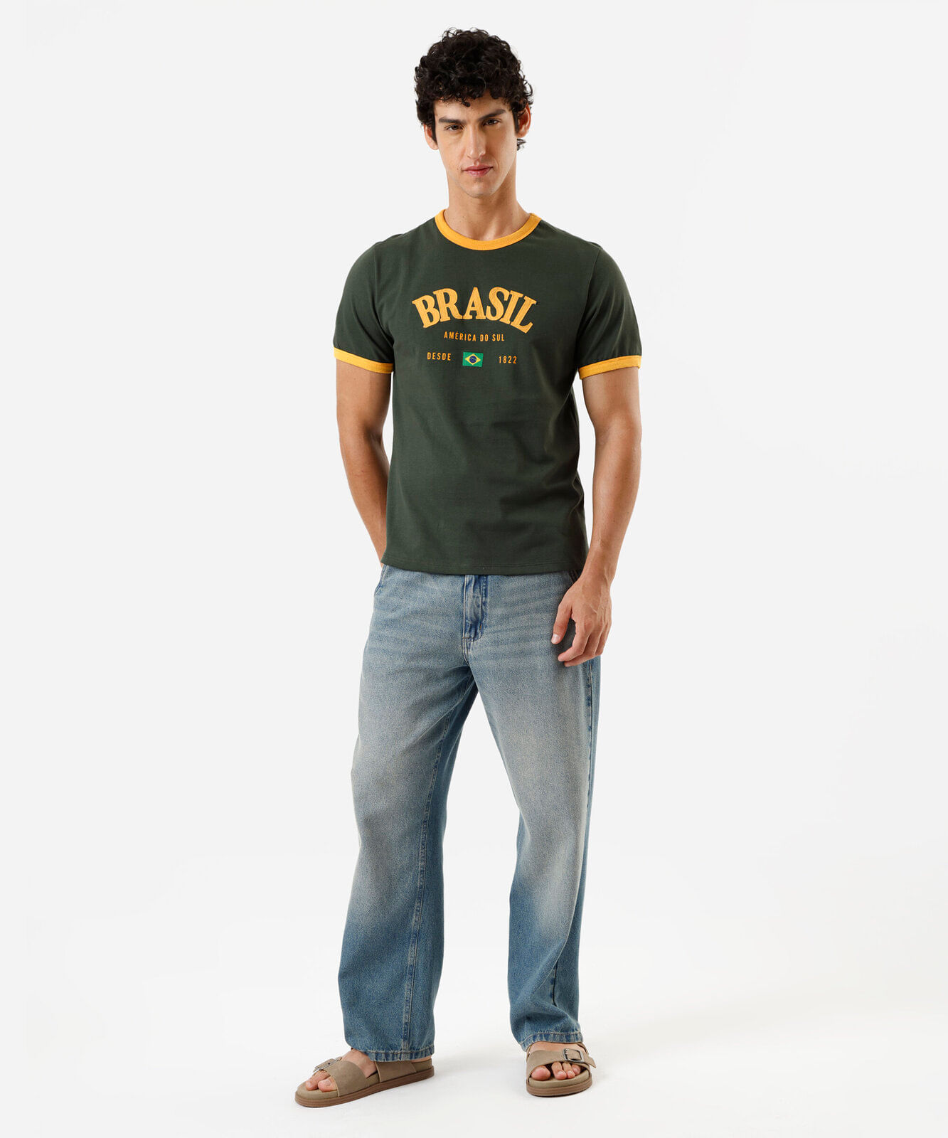 camiseta masculina de algodão brasil bicolor verde