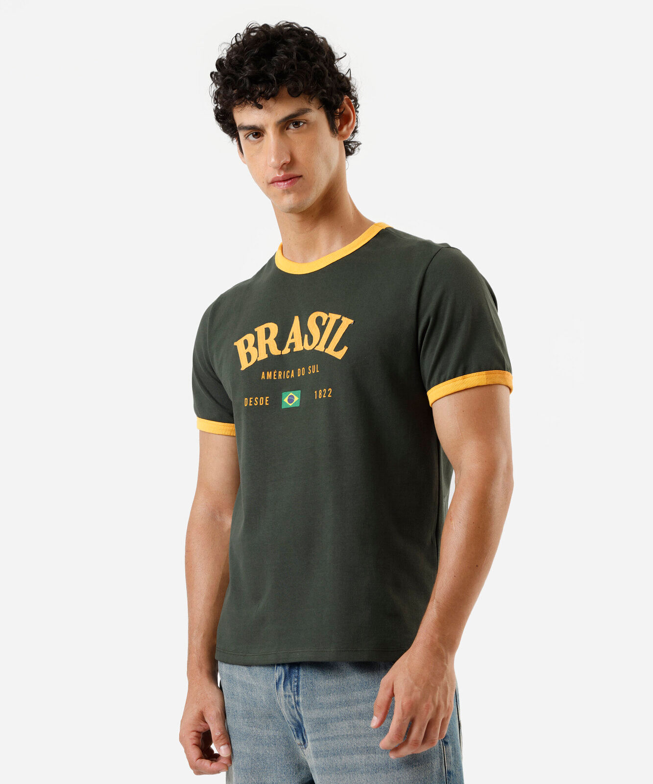 camiseta masculina de algodão brasil bicolor verde