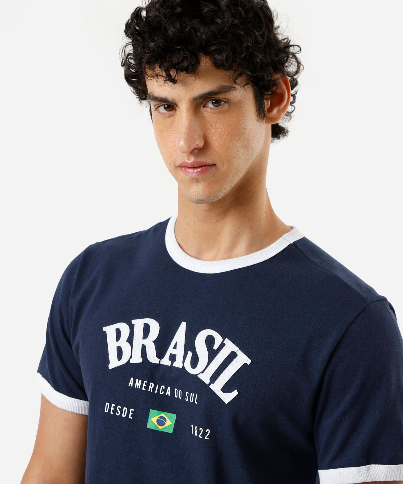camiseta masculina de algodão brasil bicolor azul