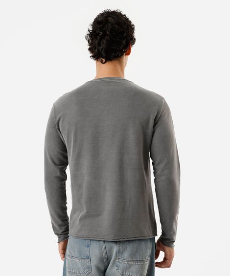 camiseta masculina de algodão manga longa estonada cinza