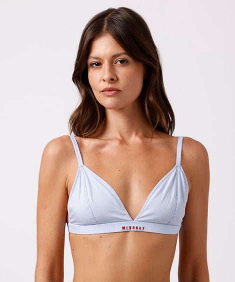 sutiã triângulo feminino de algodão listrado mindset azul