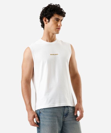 regata machão masculina de algodão estampada off white