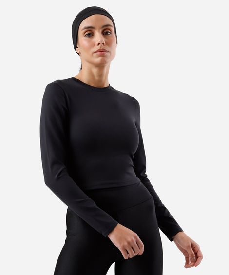cropped  feminino de poliamida manga longa preto