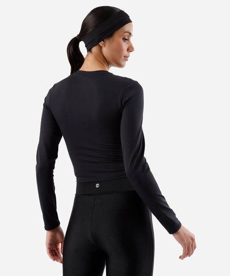 cropped  feminino de poliamida manga longa preto