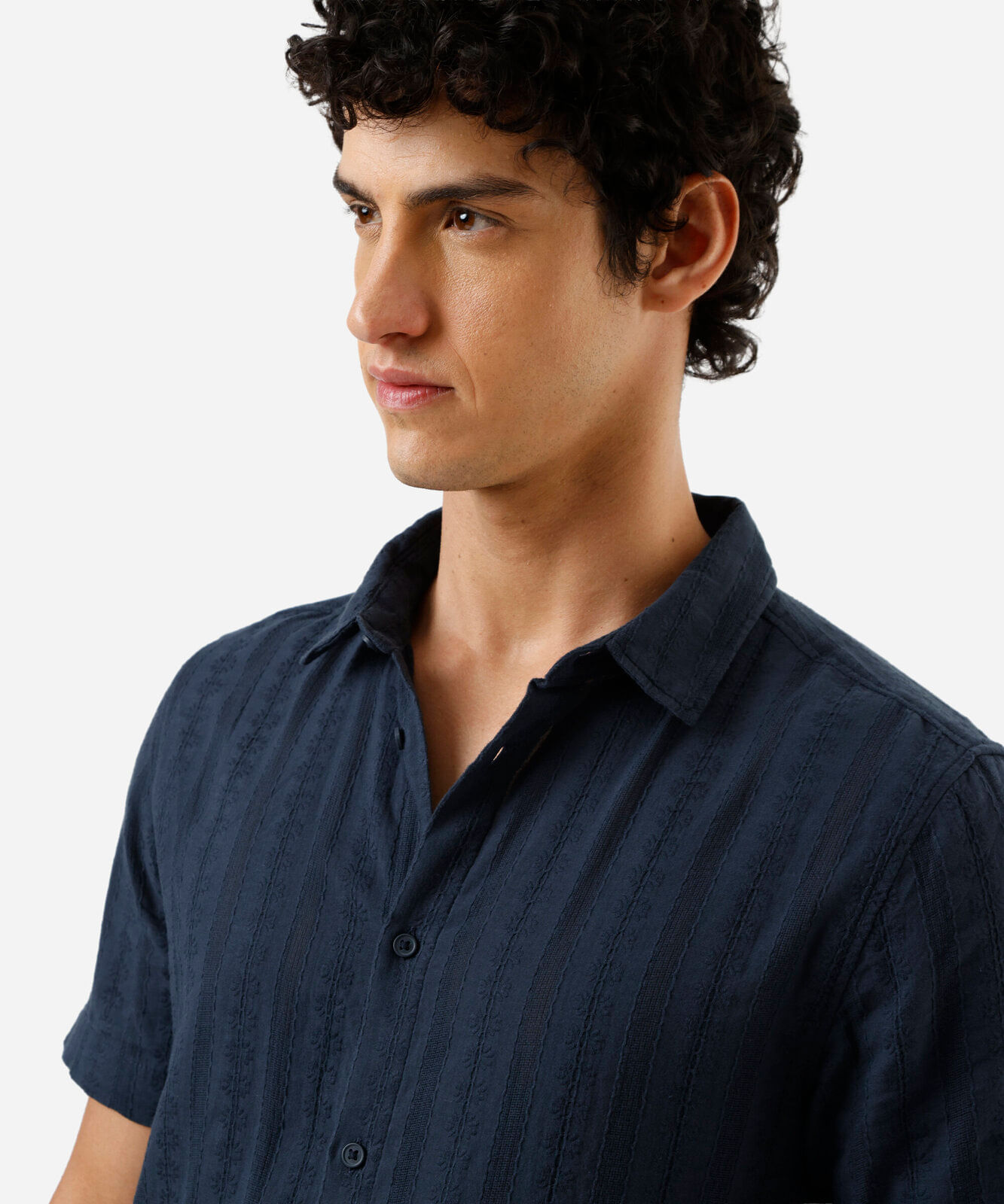 camisa masculina algodão manga curta - azul marinho