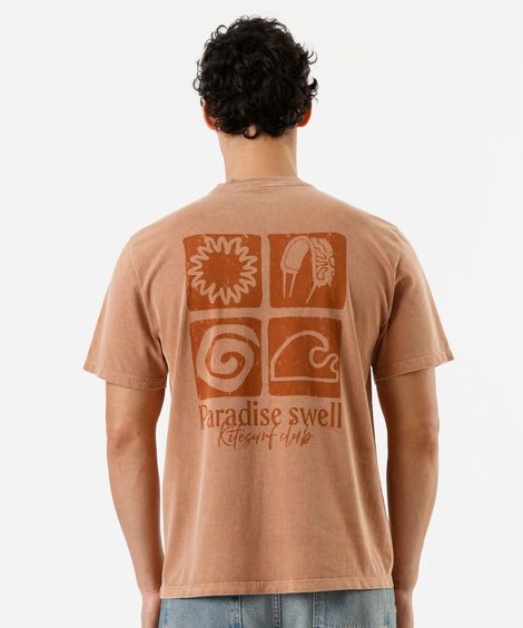 camiseta masculina de algodão estampada estonada marrom