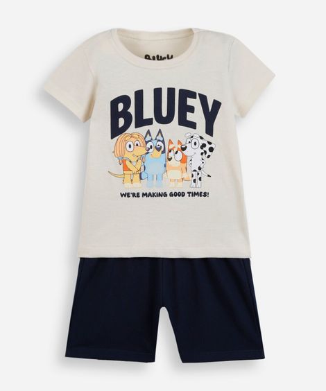 conjunto infantil curto de algodão bluey bege