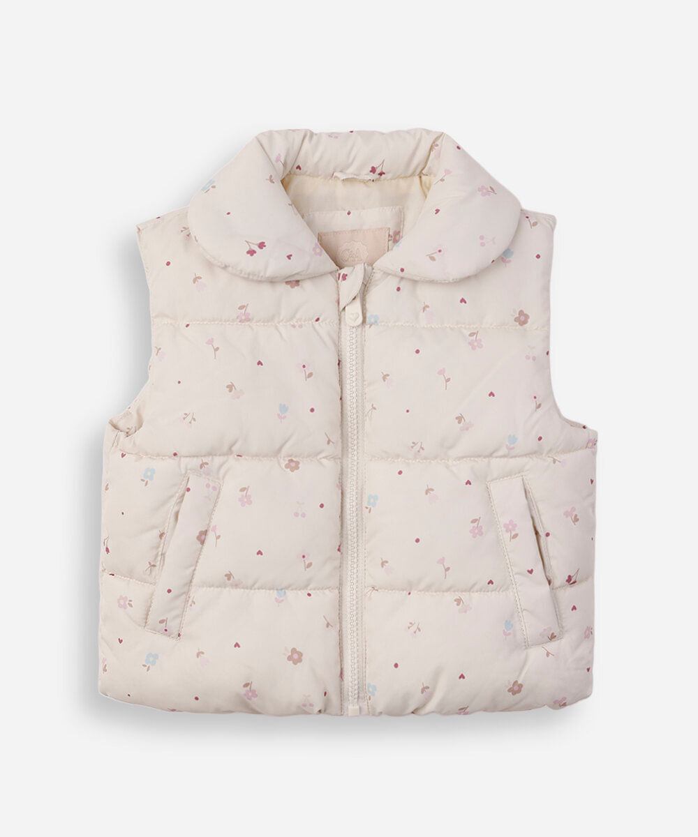 colete puffer infantil floral off white