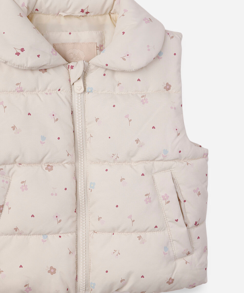 colete puffer infantil floral off white
