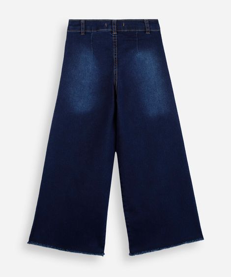 calça wide leg infantil jeans com barra desfiada azul