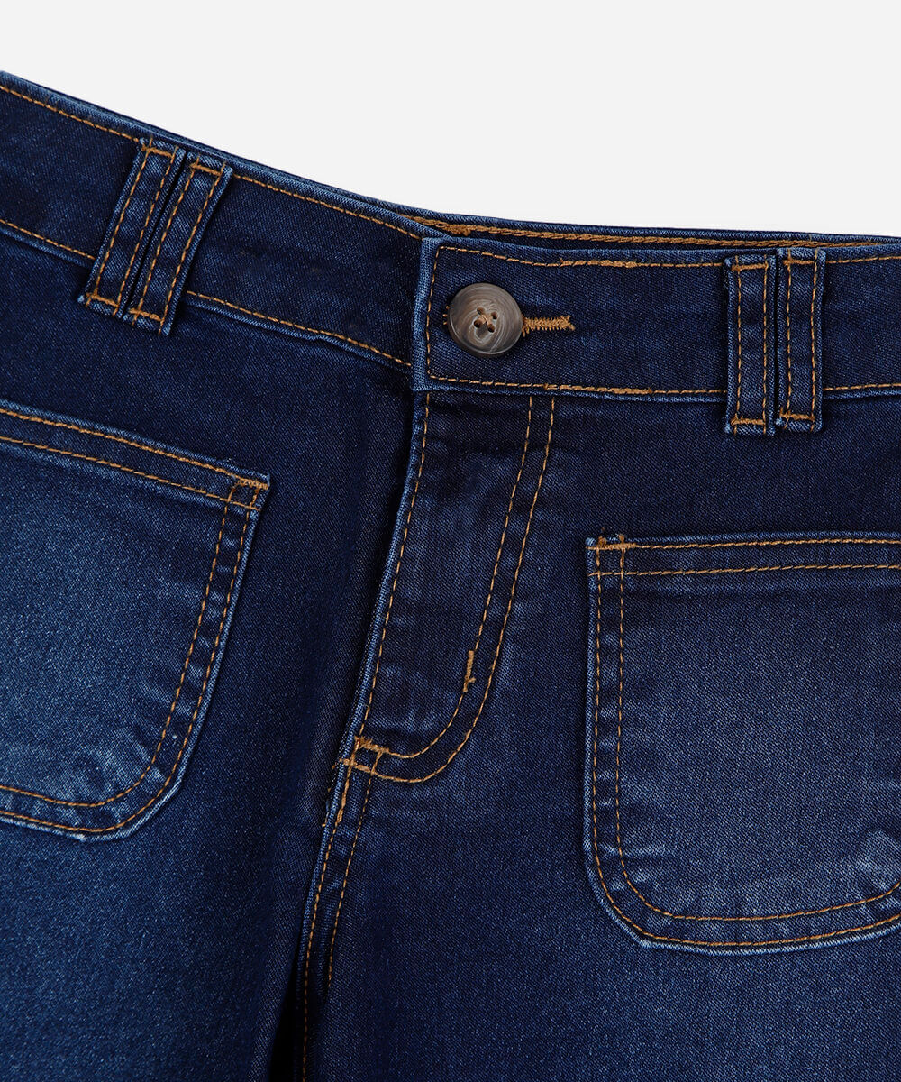 calça wide leg infantil jeans com barra desfiada azul