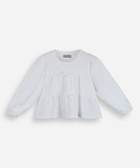 nata infantil de algodão com recortes e laços manga longa off white