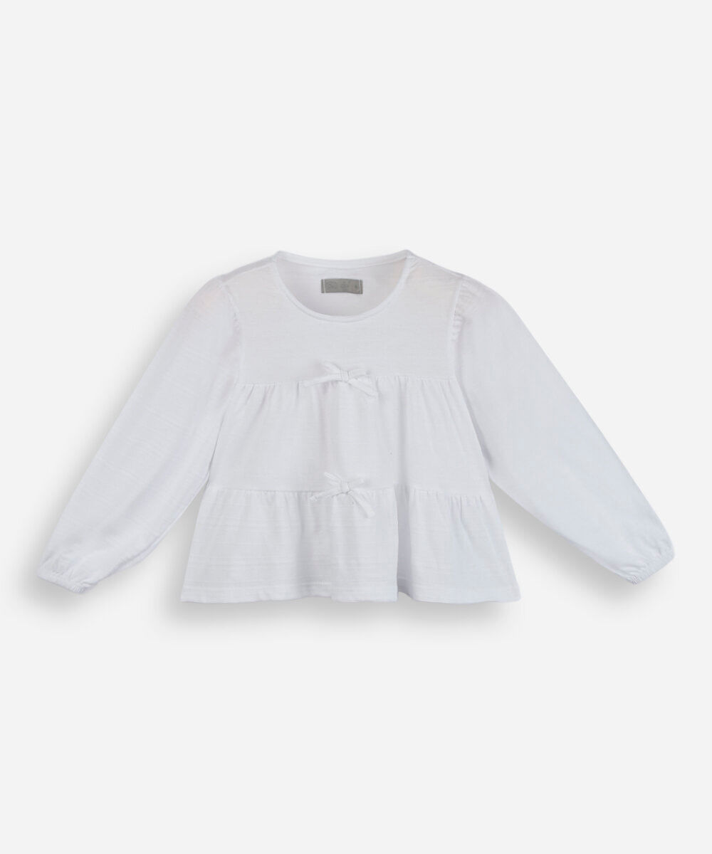 nata infantil de algodão com recortes e laços manga longa off white