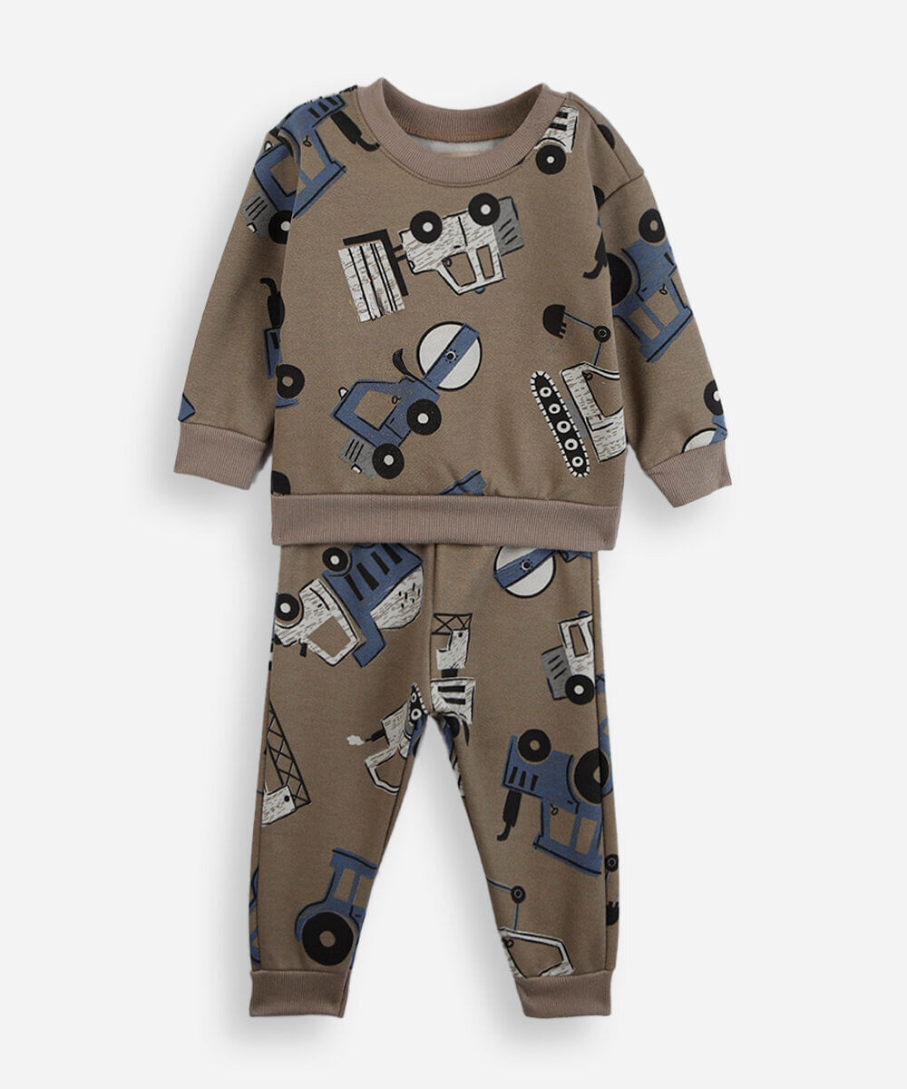 conjunto infantil transportes bege