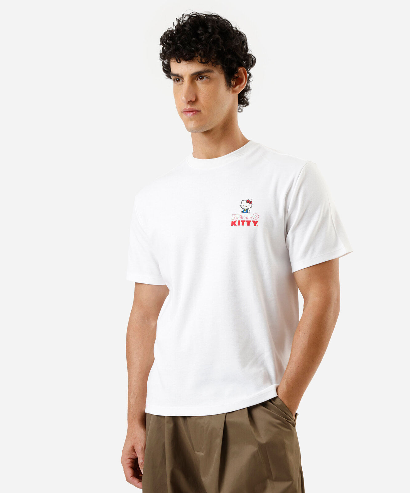 camiseta masculina manga curta hello kitty off white