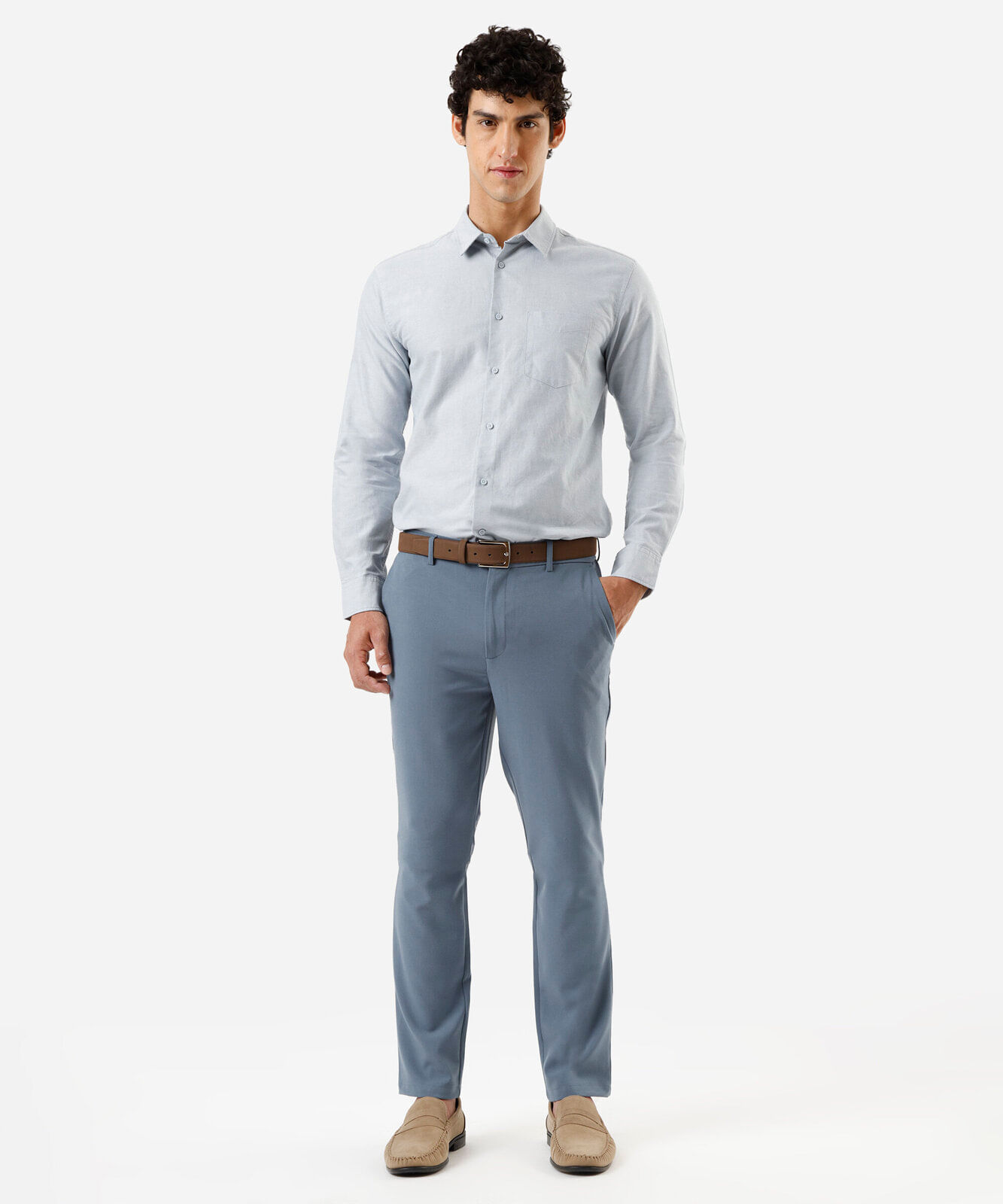 calça slim masculina cós elástico azul