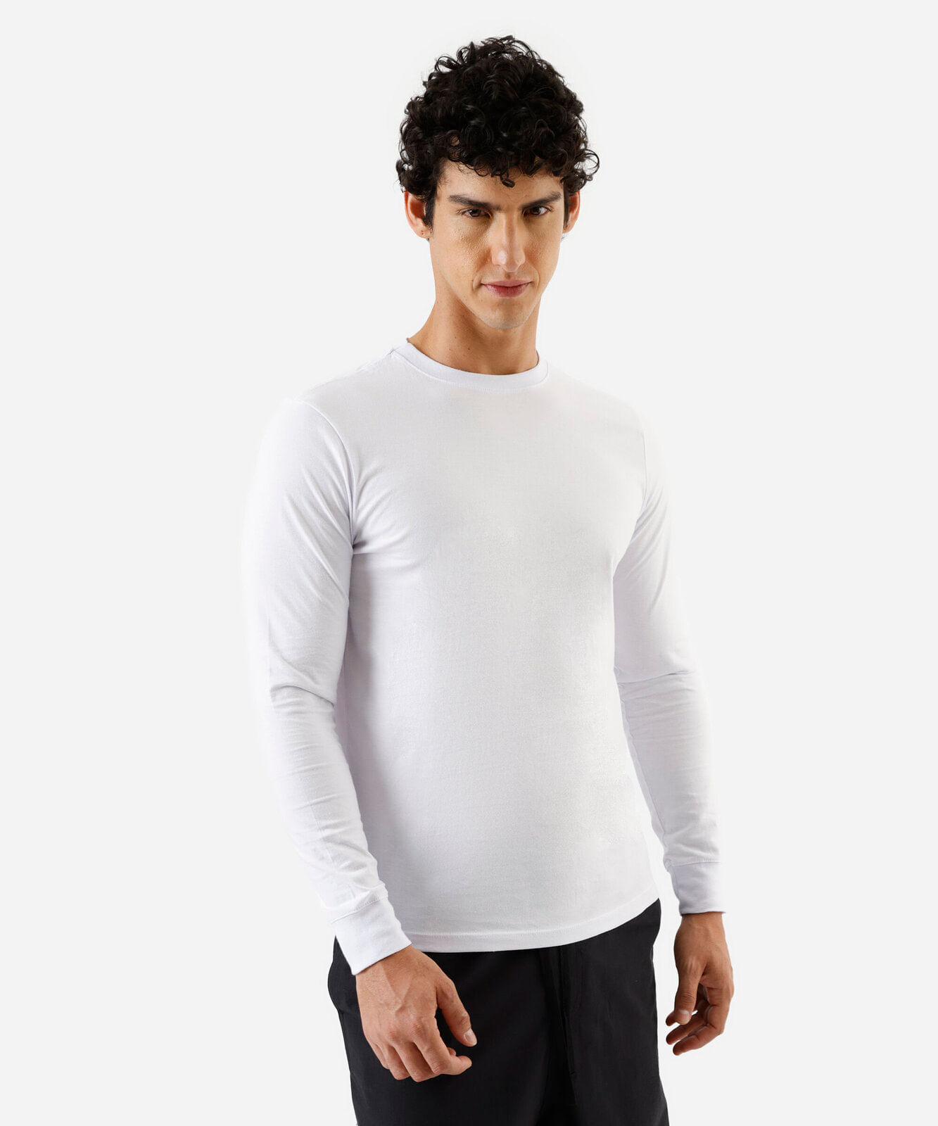camiseta masculina de algodão manga longa branca