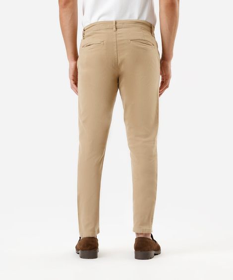 calça slim chino masculina de sarja bege
