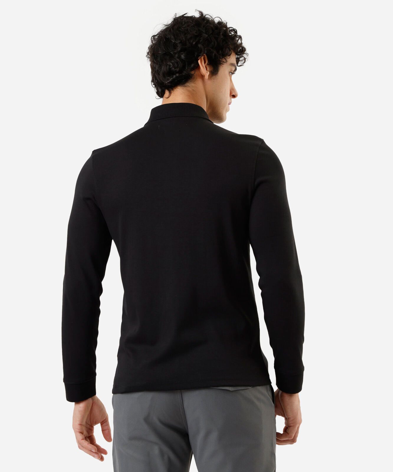 polo slim fit masculina de algodão manga longa preta