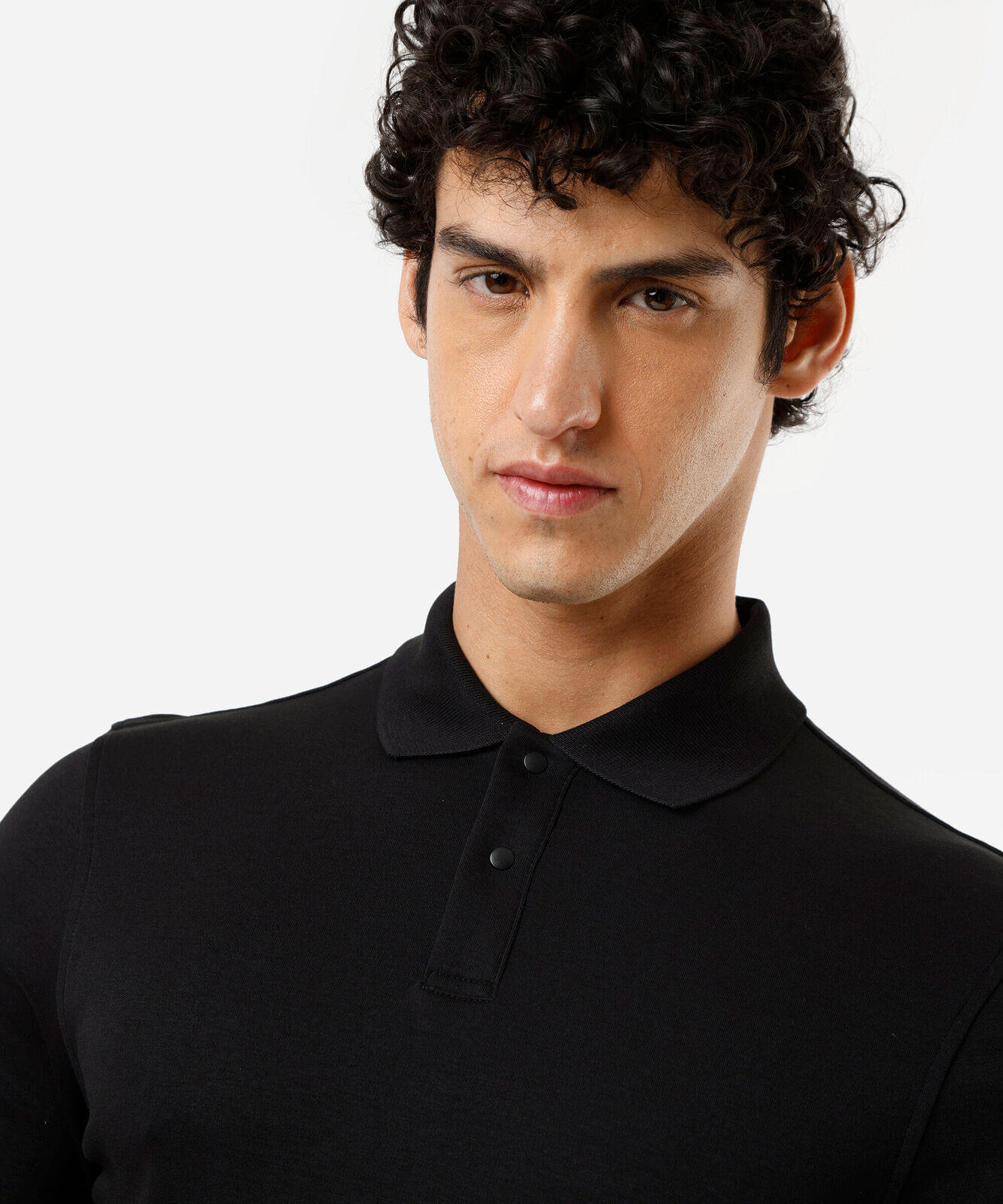 polo slim fit masculina de algodão manga longa preta