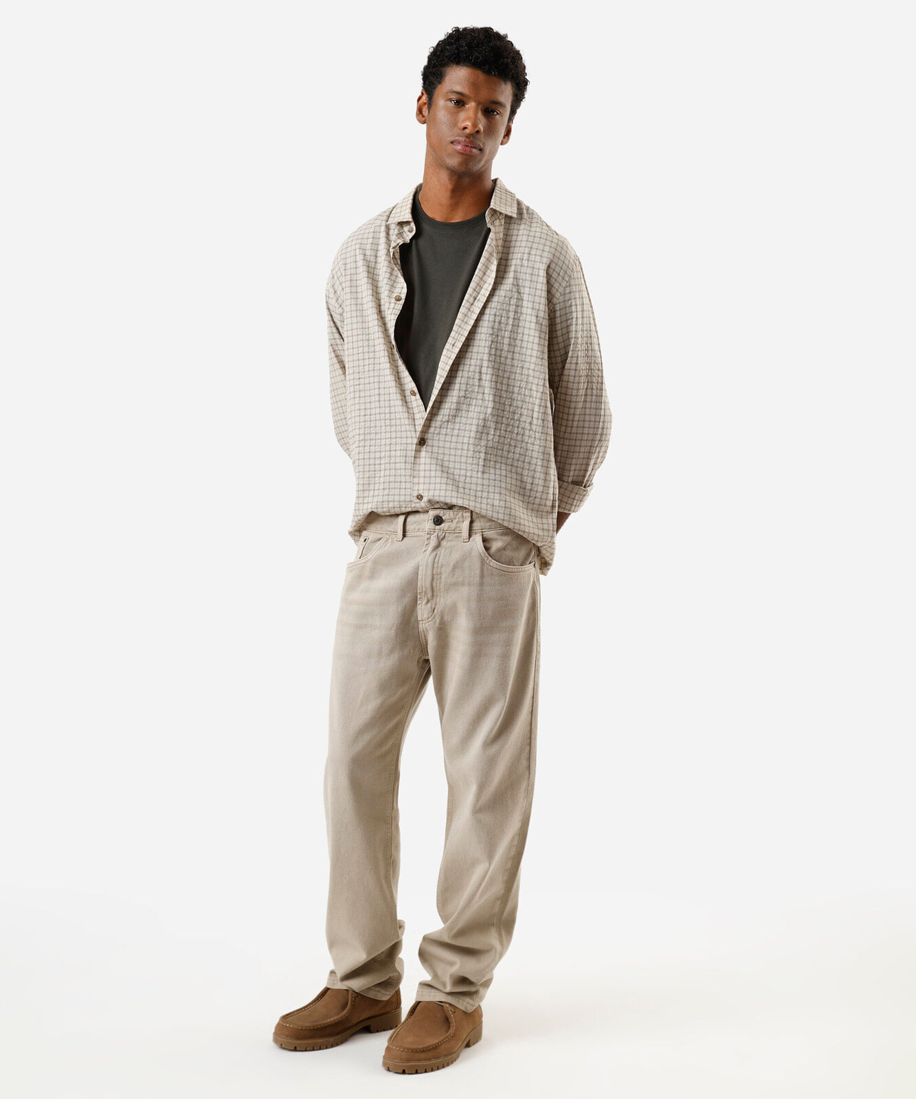 calça reta masculina jeans  bege