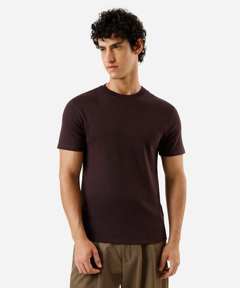 camiseta slim masculina de algodão peruano manga curta vinho