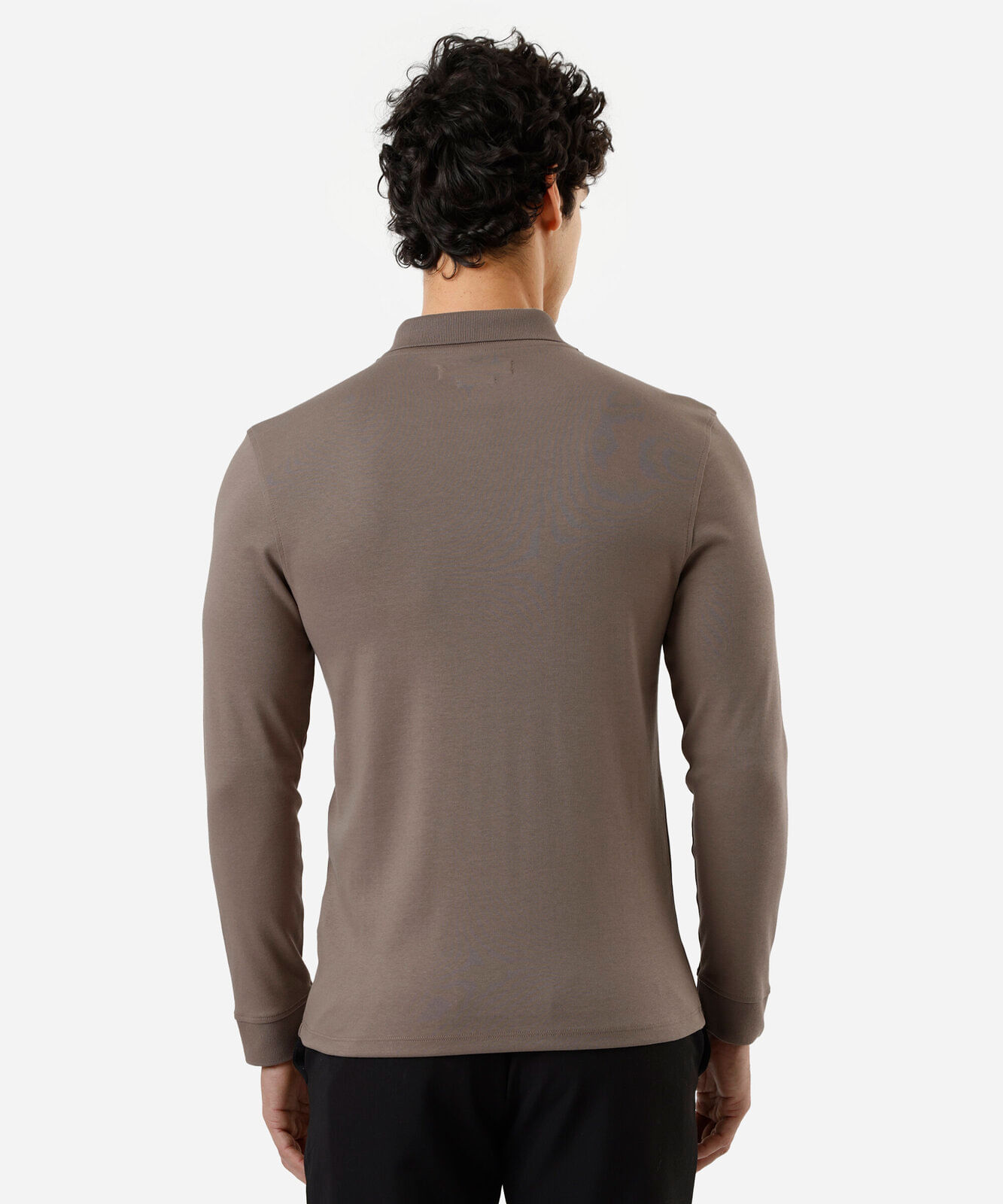 polo slim fit masculina de algodão manga longa marrom