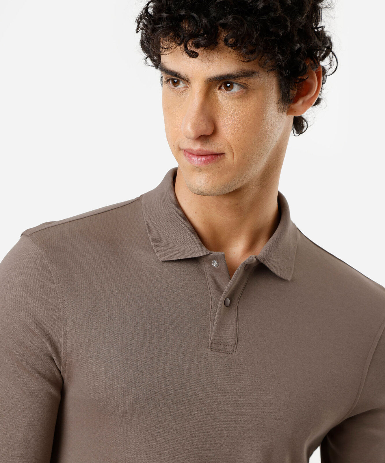 polo slim fit masculina de algodão manga longa marrom