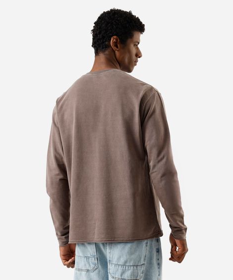 camiseta masculina de algodão manga longa estonada marrom